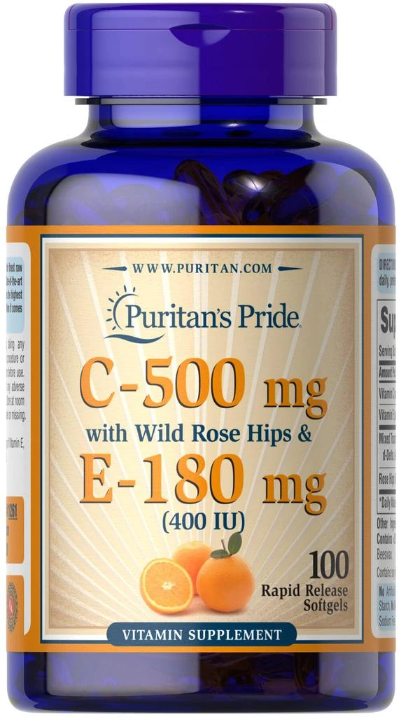 商品Puritan's Pride|Vitamins & Supplements: Vitamin C & E 500 mg/400 IU with Rose Hips,价格¥323-¥646,第1张图片