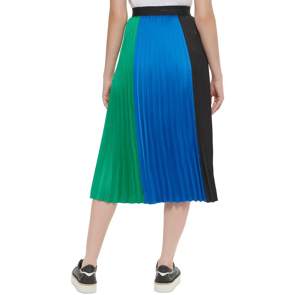 Women's Tri-Color Pleated Midi Skirt商品第2张图片规格展示