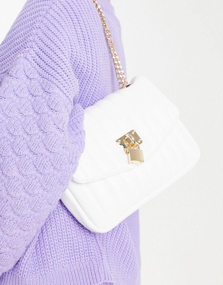 商品ASOS|ASOS DESIGN adjustable quilted shoulder bag with padlock in white,价格¥141,第1张图片