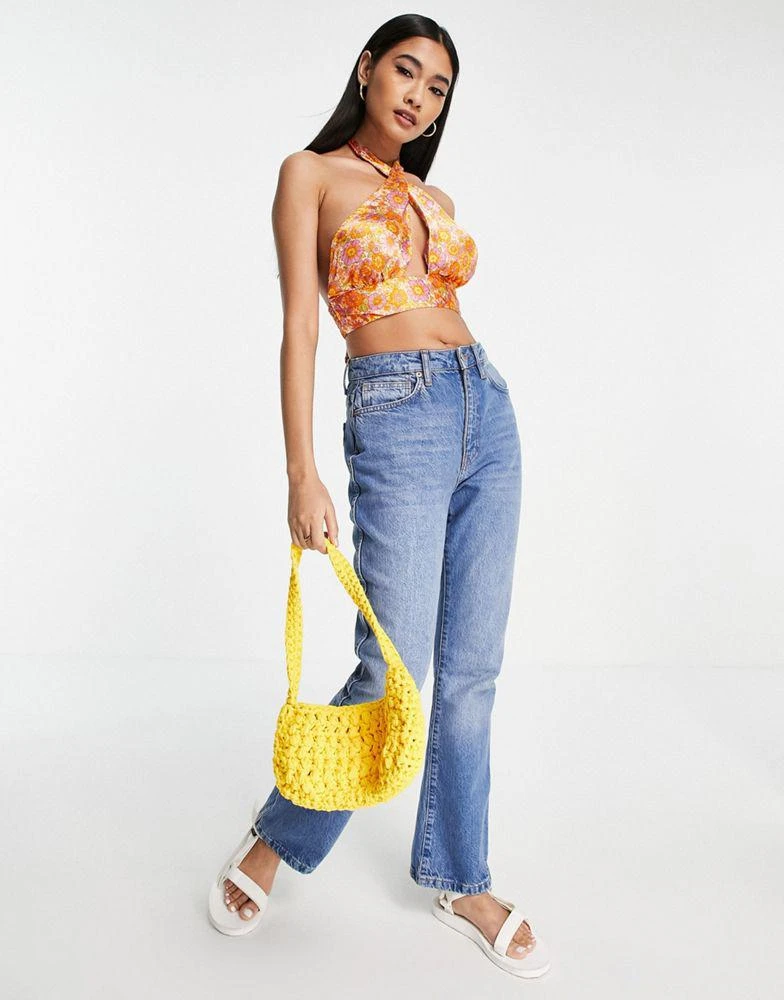 商品Topshop|Topshop co-ord 70s floral halter top in orange,价格¥148,第3张图片详细描述