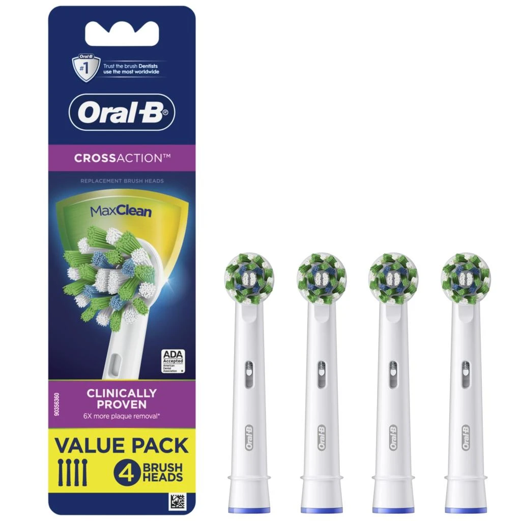 商品Oral-B|Oral-B Genuine CrossAction X-Filament Replacement Brush Heads for Electric Toothbrush, 4 Count, White,价格¥250,第1张图片