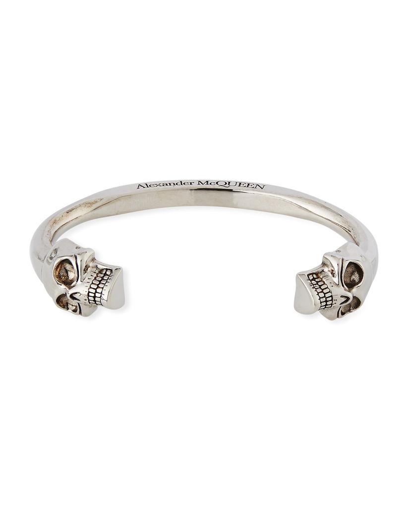 商品Alexander McQueen|Men's Large Twin-Skull Coated Brass Bracelet, Silver,价格¥1653,第1张图片