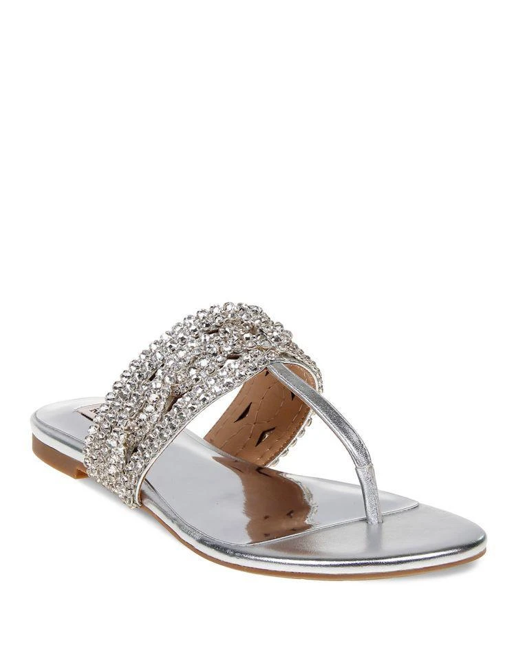 商品Badgley Mischka|Women's Trent Embellished Metallic Leather Thong Sandals,价格¥506,第1张图片