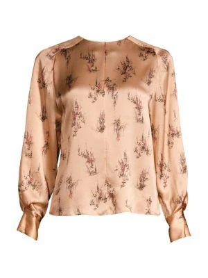 商品Vince|Wisteria Long-Sleeve Silk Top,价格¥1261,第3张图片详细描述
