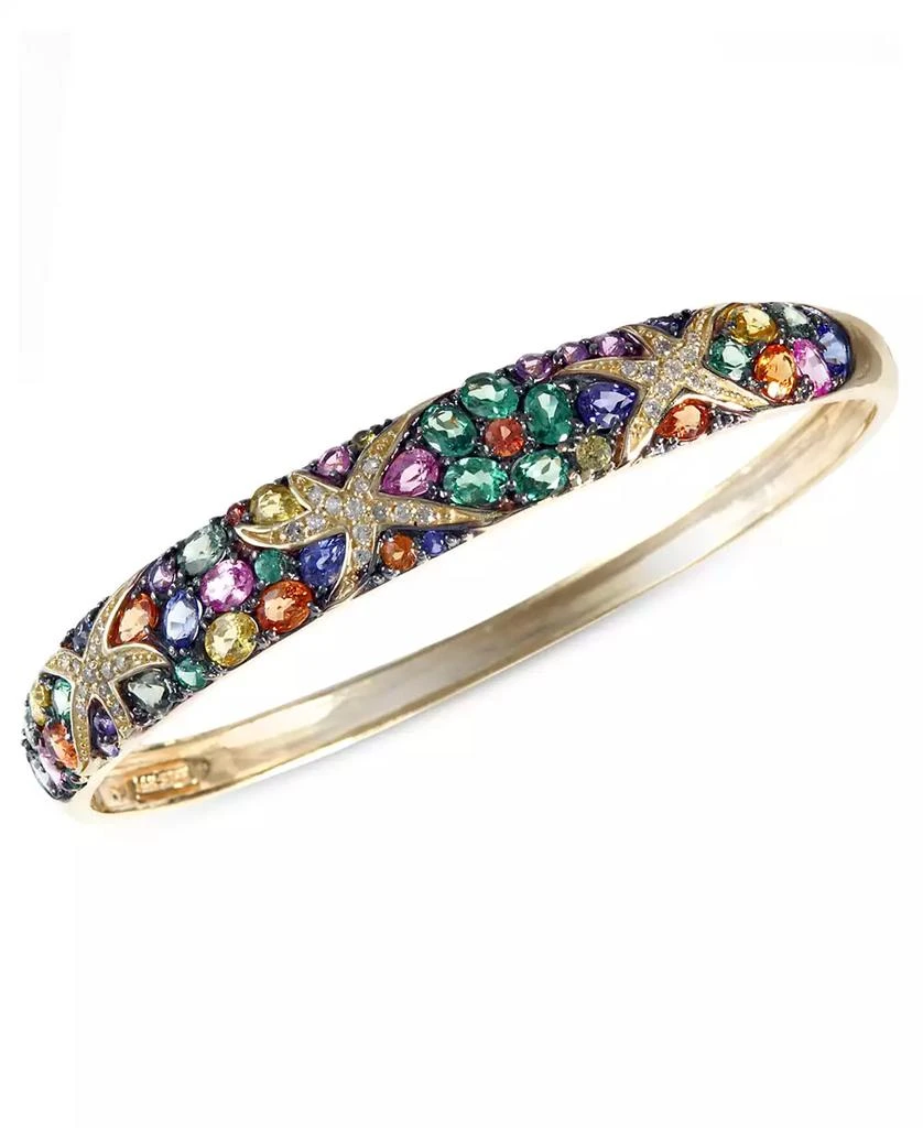 商品Effy|Watercolors by EFFY® Multicolor Sapphire (7-5/8 ct. t.w.) and Diamond (1/4 ct. t.w.) Starfish Bangle in 14k Gold, Created for Macy's,价格¥39565,第1张图片