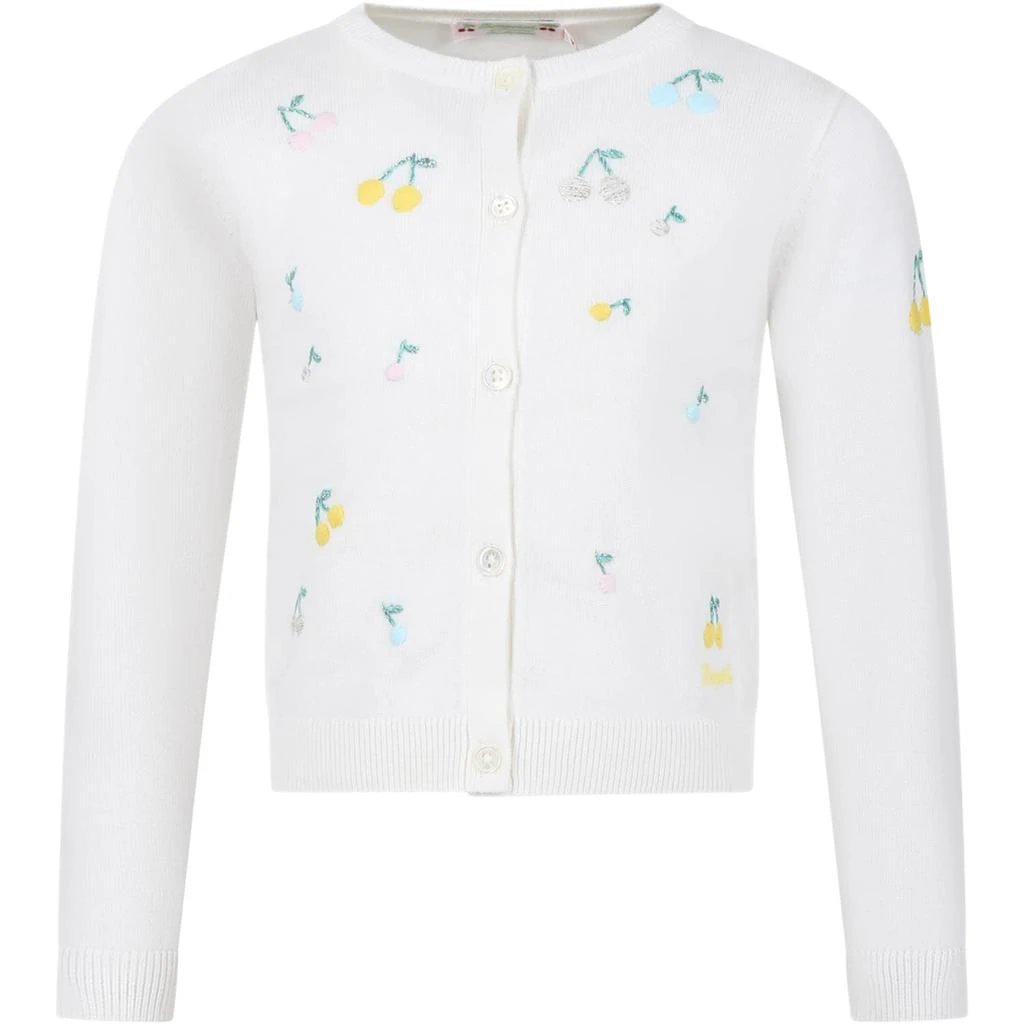 商品Bonpoint|White Cardigan For Girl With Multicolored Cherries Embroidered All-over,价格¥1540,第1张图片