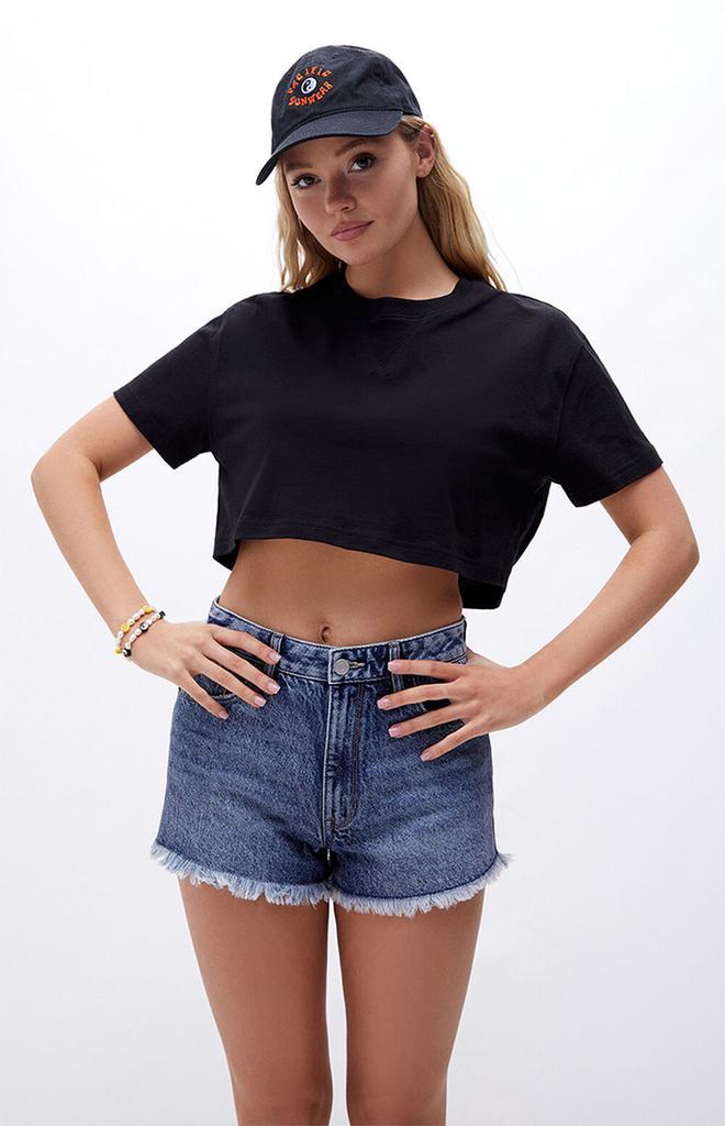 商品PacSun|Eco Dark Blue High Waisted Denim Festival Shorts,价格¥90,第1张图片