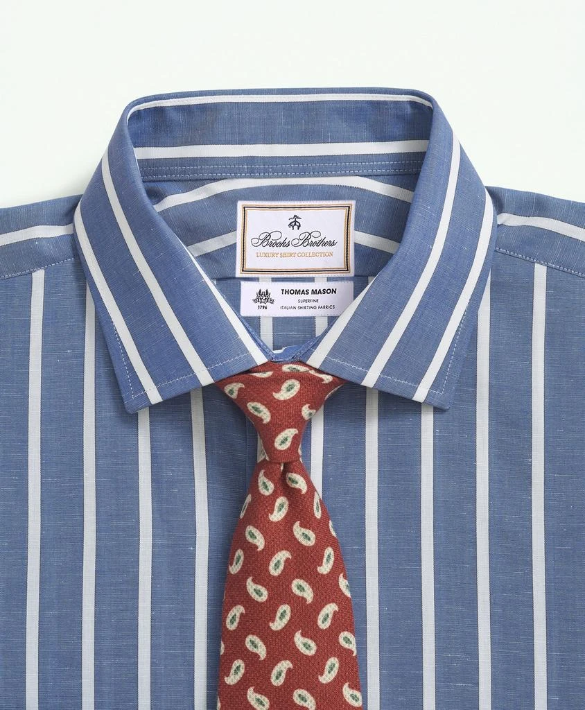 商品Brooks Brothers|Brooks Brothers X Thomas Mason® Cotton-Linen English Spread Collar, Stripe Dress Shirt,价格¥826,第2张图片详细描述