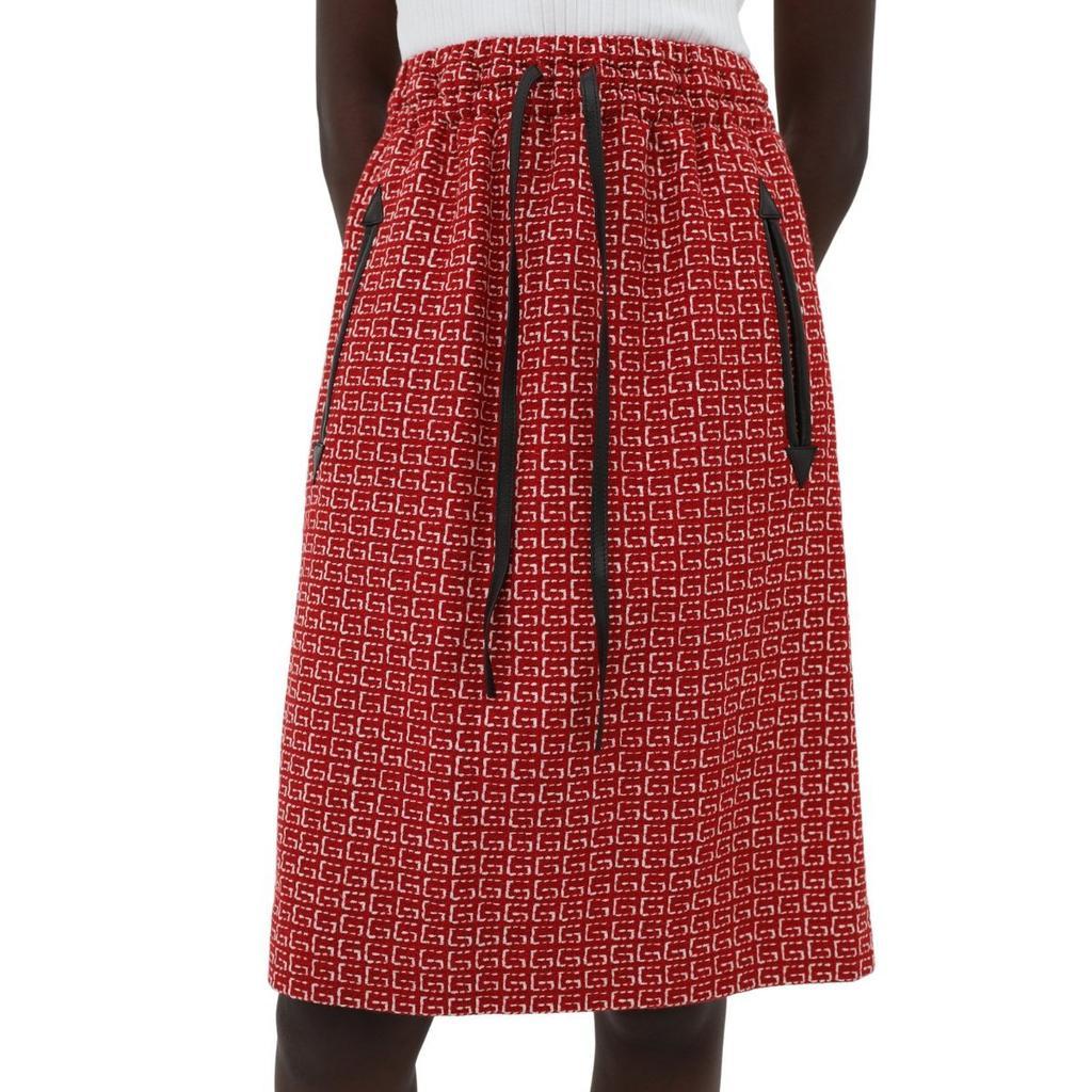 商品Gucci|Red Jacquard GG Drawstring Skirt,价格¥8829,第7张图片详细描述