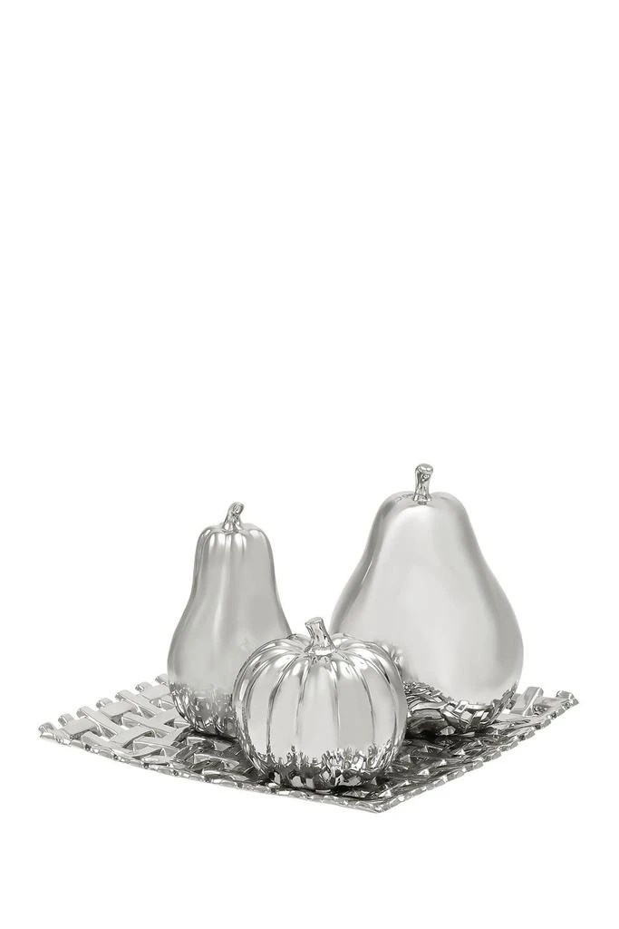商品WILLOW ROW|Silver Ceramic Decorative Fruit Sculpture with Plate - Set of 4,价格¥643,第1张图片