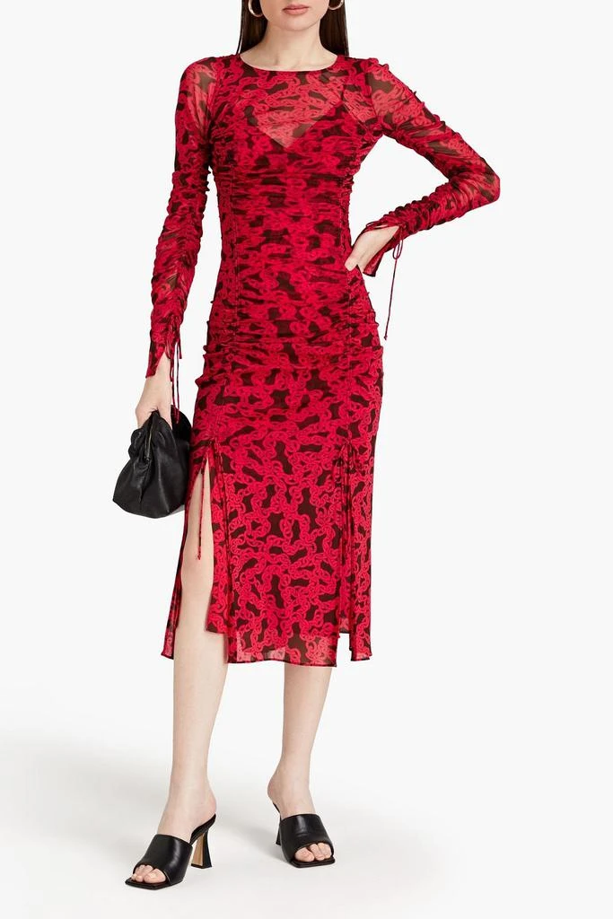 商品Diane von Furstenberg|Corrine ruched printed stretch-mesh midi dress,价格¥1013,第2张图片详细描述