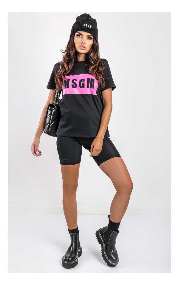 MSGM 女士黑色棉质短袖T恤 3341MDM520-227798-99商品第1张图片规格展示
