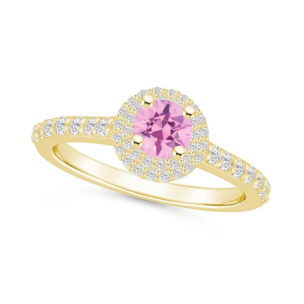 商品Macy's|Pink Sapphire (5/8 Ct. t.w.) and Diamond (1/2 Ct. t.w.) Halo Ring,价格¥32888,第1张图片