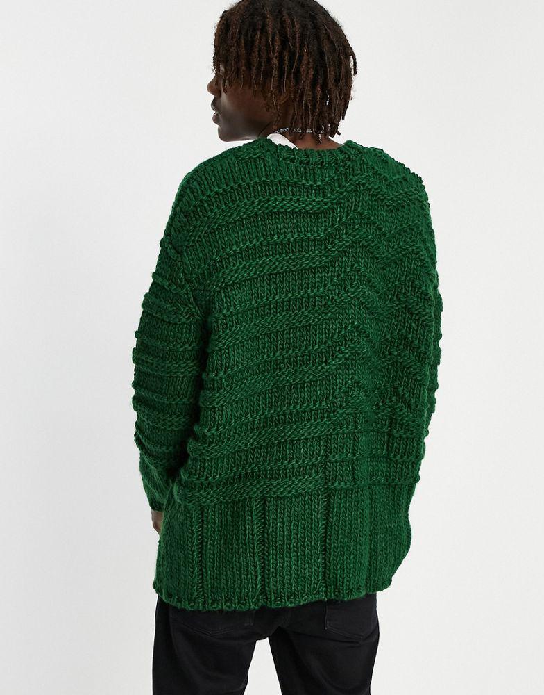 ASOS DESIGN hand knit look rib jumper in dark green商品第2张图片规格展示