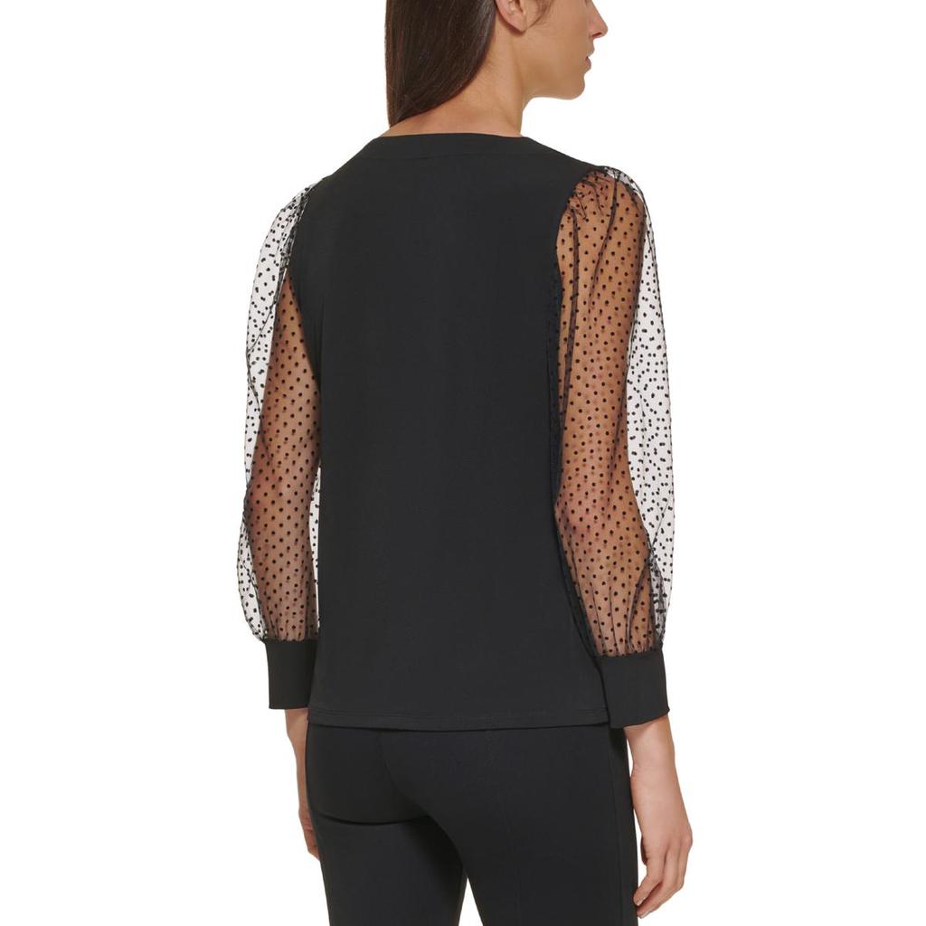Calvin Klein Womens Sheer Sleeves Square Neck Pullover Top商品第4张图片规格展示