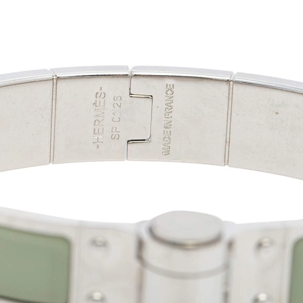 Hermes Green Enamel Palladium Plated Charniere Uni narrow Hinged Bracelet 商品