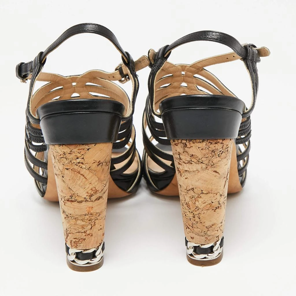 Chanel Black Leather Cork Heel Strappy Sandals Size 40.5 商品