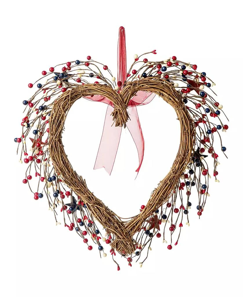 商品Glitzhome|17" H Patriotic, Americana Berry Heart Wreath,价格¥373,第5张图片详细描述