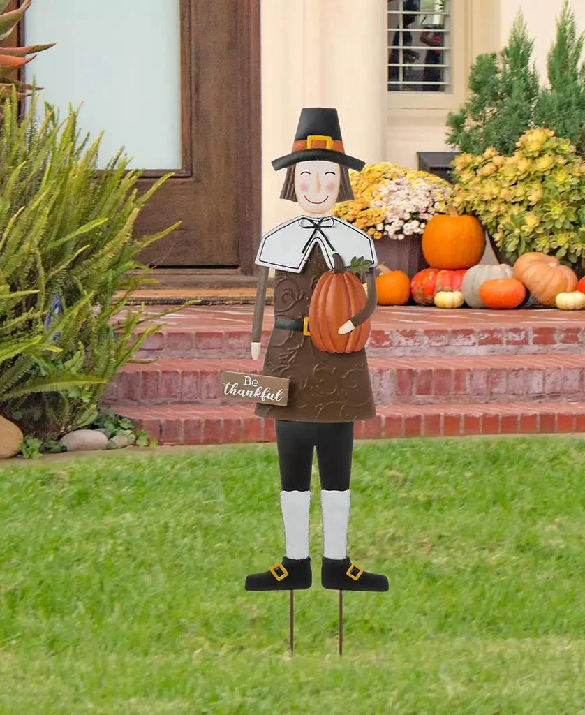 Metal Thanksgiving Pilgrim Boy Yard Stake, Standing Decor or Hanging Decor, 36" 商品