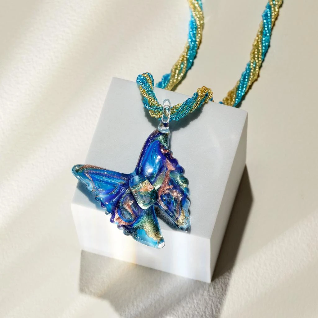 商品Ross-Simons|Ross-Simons Italian Murano Glass Butterfly Pendant Necklace With 18kt Gold Over Sterling,价格¥787,第5张图片详细描述