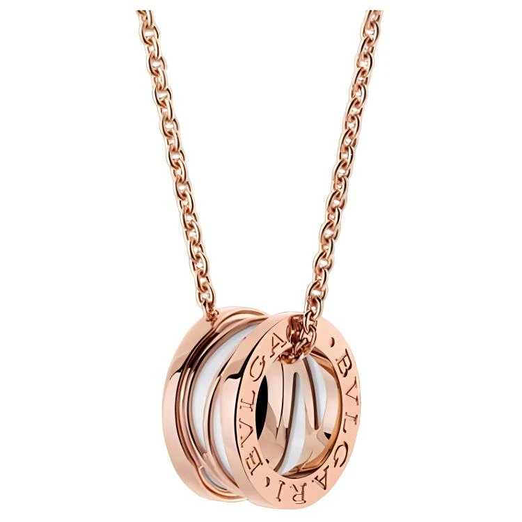 商品[国内直发] BVLGARI|宝格丽 B.ZERO1系列 白陶瓷镂空 （镂空款） 玫瑰金 项链 男女同款情侣款,价格¥16664,第1张图片