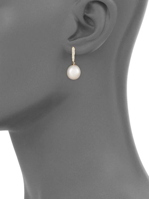 商品Effy|14K Yellow Gold, 10MM Freshwater Pearl & Diamond Drop Earrings,价格¥3859,第2张图片详细描述