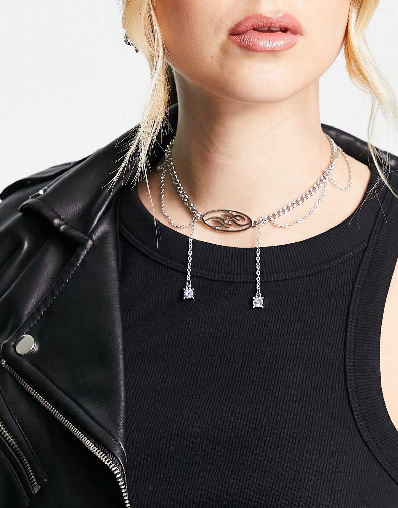商品Reclaimed Vintage|Reclaimed Vintage tattoo pendant choker with drop details in silver,价格¥98,第1张图片