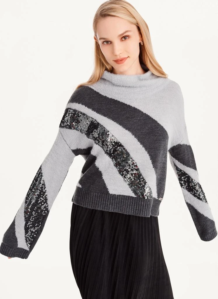 商品DKNY|Cowl Neck Sequin Swirl Sweater,价格¥753,第1张图片