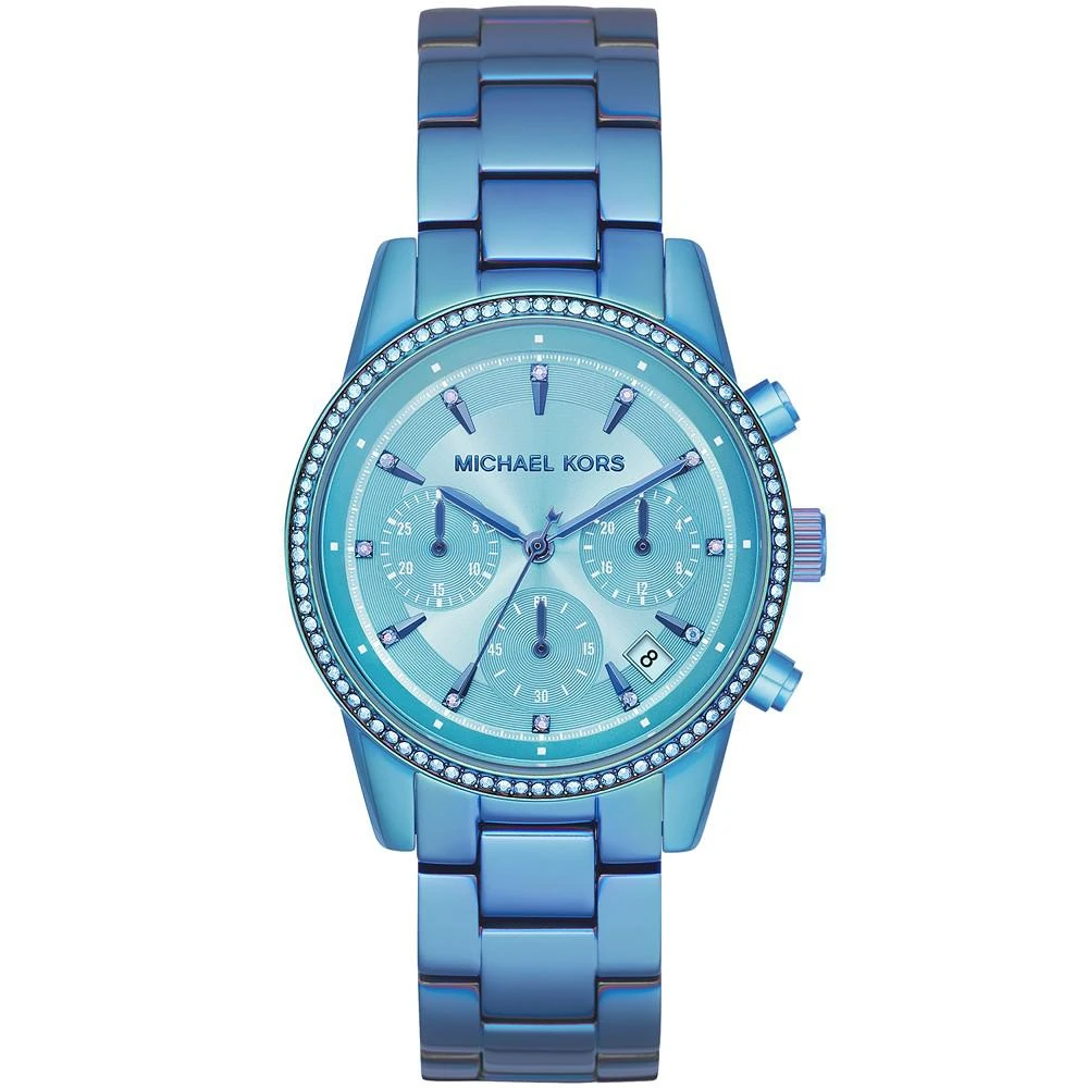 商品Michael Kors|Women's Ritz Iridescent Blue IP Stainless Steel Bracelet Watch 37mm,价格¥1556,第1张图片