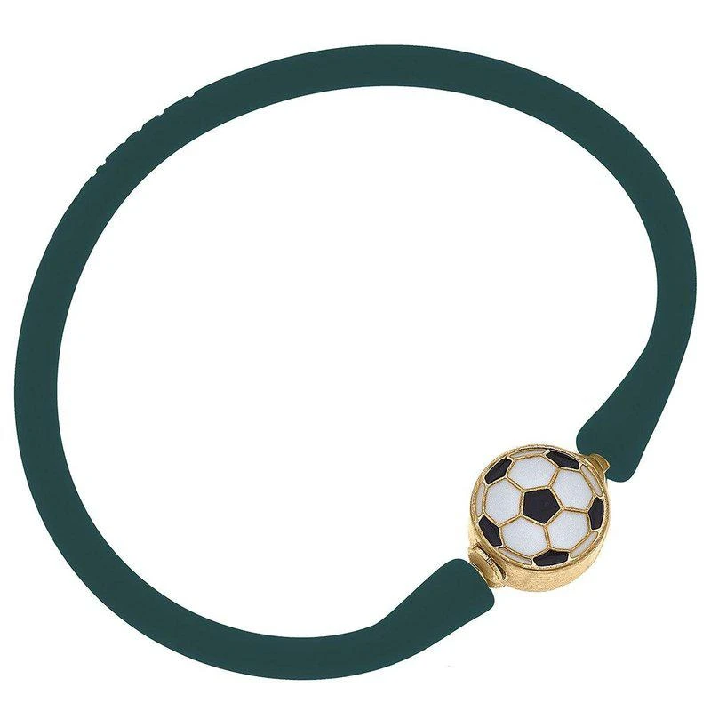 商品Canvas Style|Enamel Soccer Ball Silicone Bali Bracelet In Hunter Green,价格¥213,第1张图片