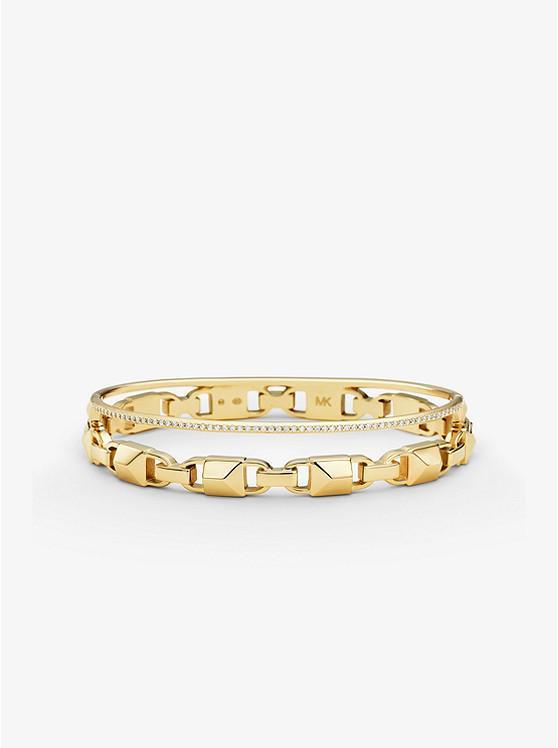 商品Michael Kors|Precious Metal-Plated Sterling Silver Mercer Link Pavé Halo Bangle,价格¥1388,第1张图片