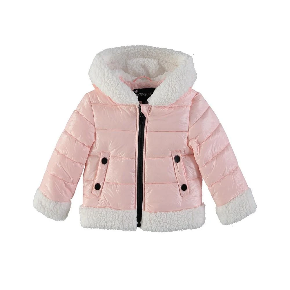 商品S Rothschild & CO|Baby Girls Pink Puffer Moto Jacket with Sherpa Trim,价格¥161,第1张图片