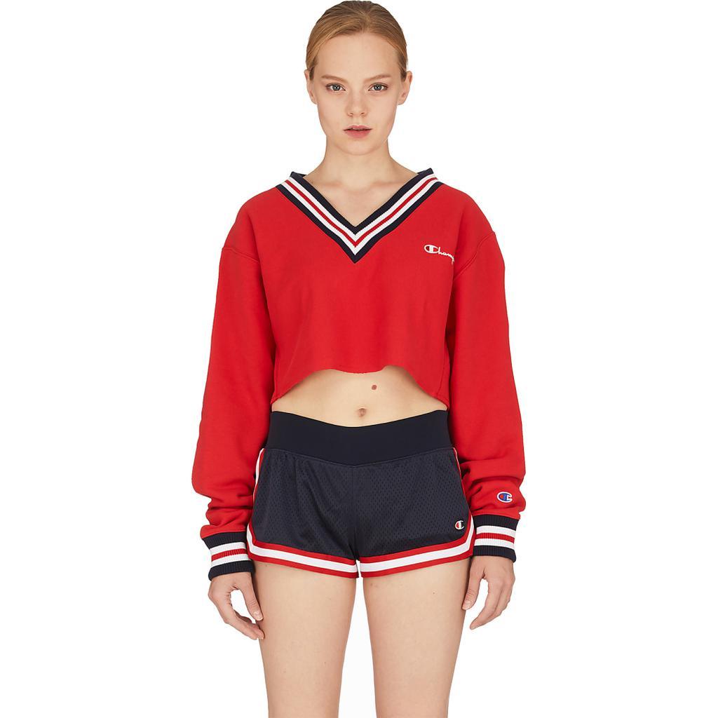 商品CHAMPION|Reverse Weave Yarn Dyed Crop Cut Off V-Neck Pullover - Scarlet,价格¥445,第1张图片