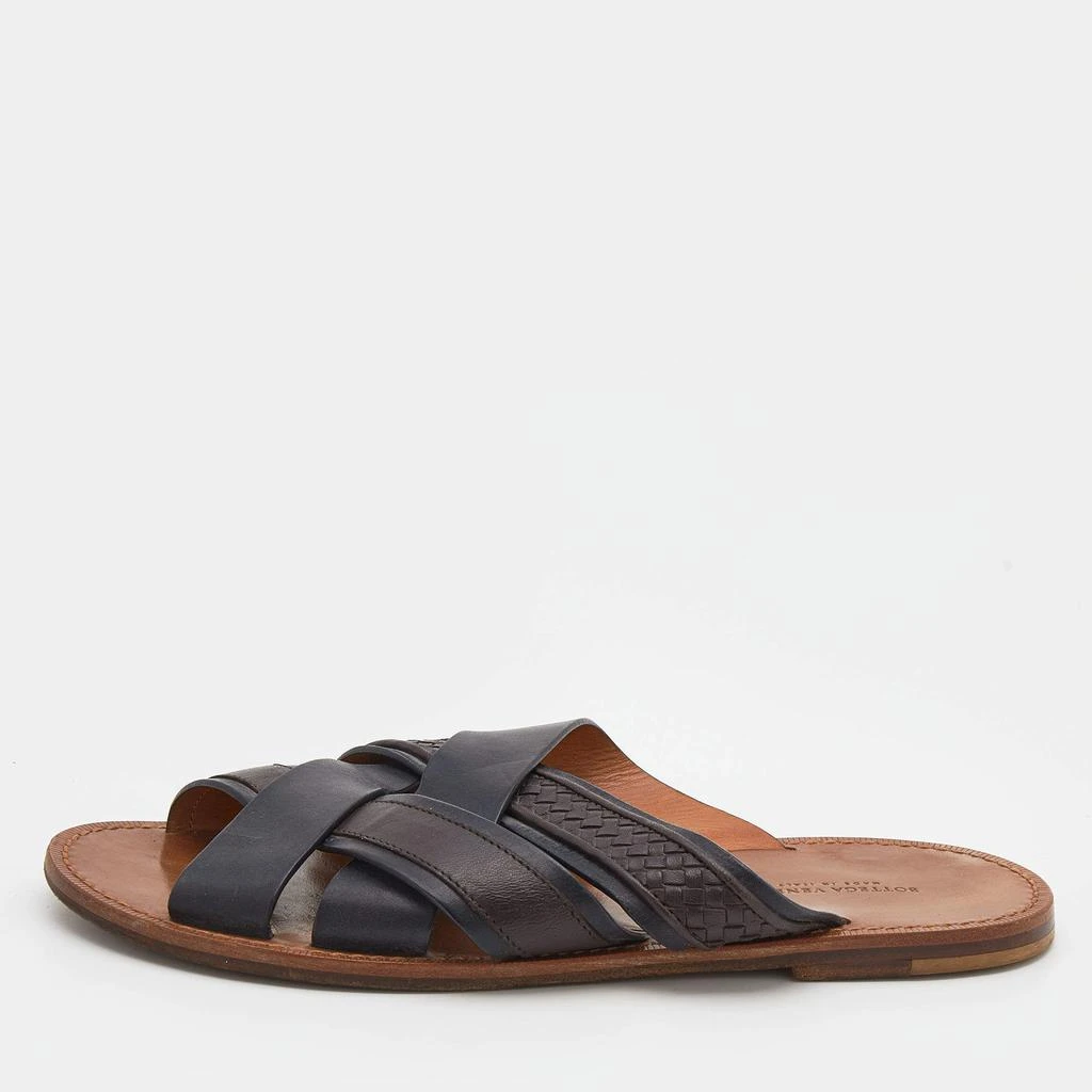 商品[二手商品] Bottega Veneta|Bottega Veneta Black/Dark Brown Leather Criss-Cross Flat Slide Sandals Size 43,价格¥1032,第1张图片