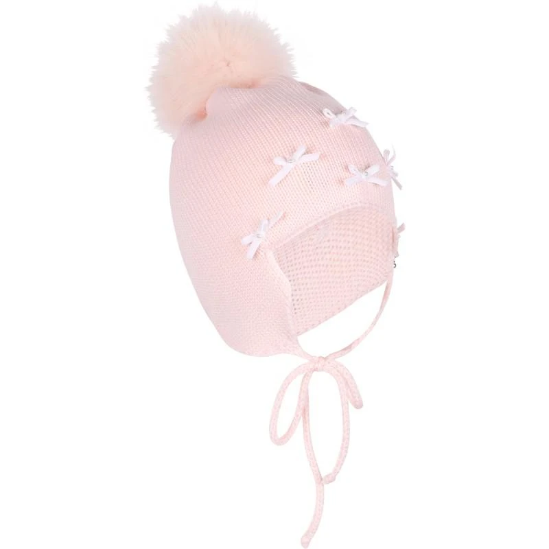 商品Il Trenino|White bows applique pink woolen hat and knitted cream neck warmer set,价格¥2200,第2张图片详细描述