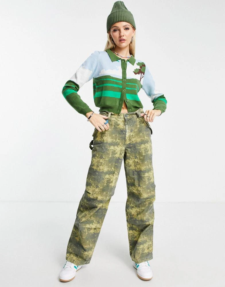 商品Daisy Street|Daisy Street relaxed crop cardigan in landscape print,价格¥148,第3张图片详细描述