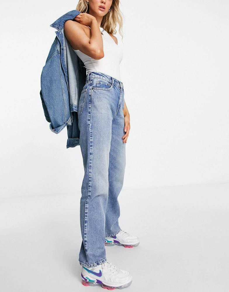 商品ASOS|ASOS DESIGN premium hemp blend high rise loose flare jean in mid blue,价格¥197,第4张图片详细描述