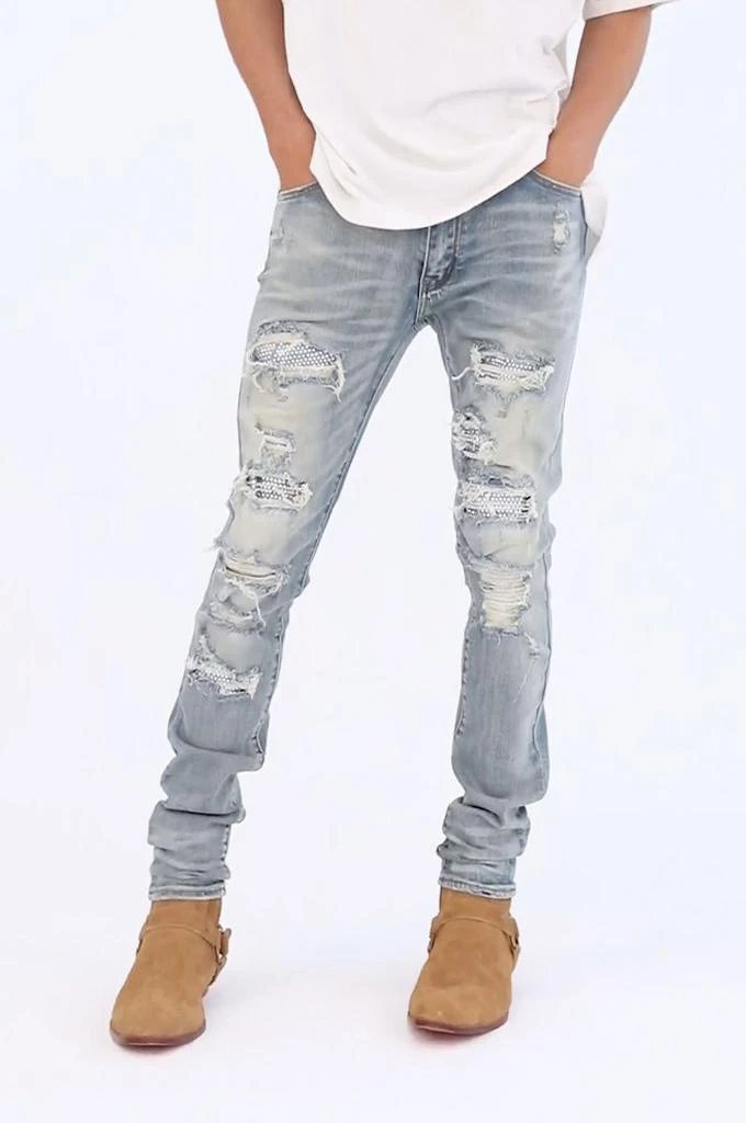 商品MNML|X201 Rhinestone Skinny Denim - Blue,价格¥506,第3张图片详细描述