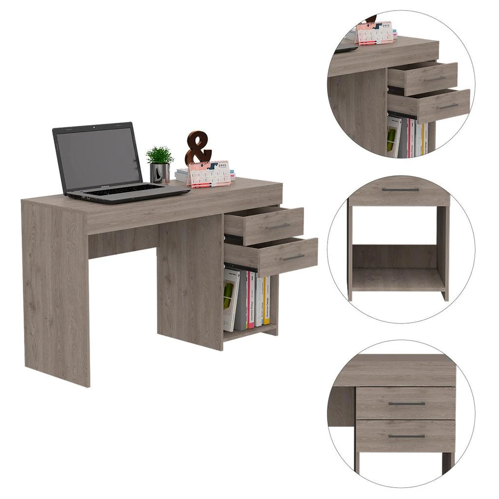 商品Simplie Fun|Berkeley 1-Shelf 2-Drawer Computer Desk Light Grey,价格¥2892,第3张图片详细描述