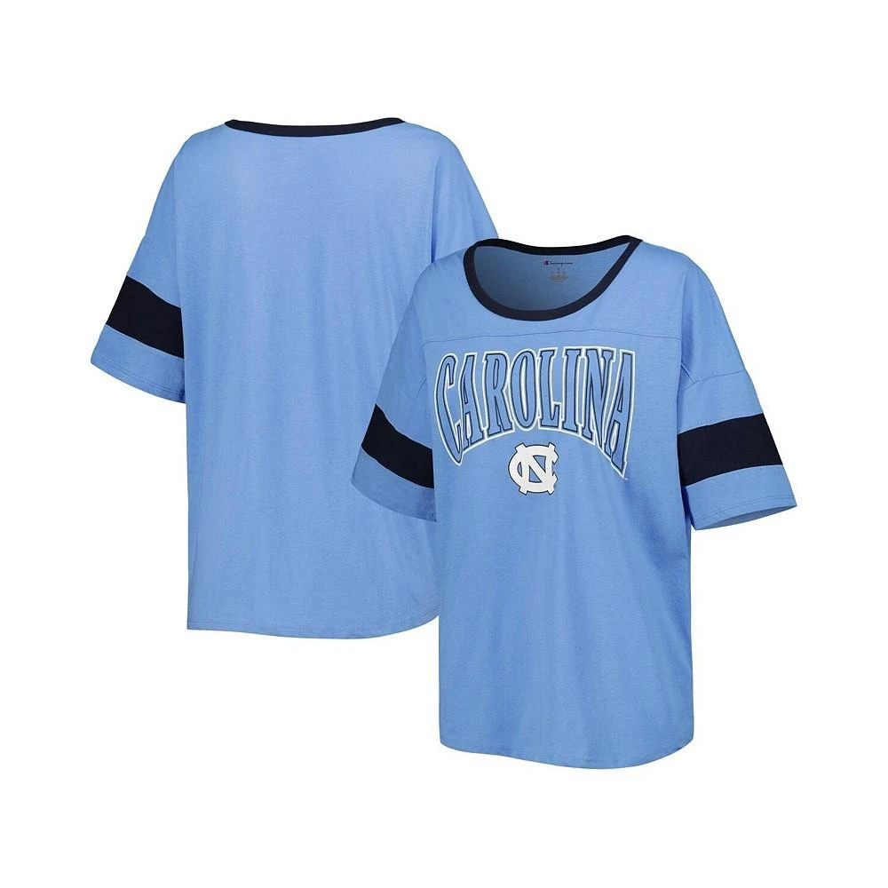 商品CHAMPION|Women's Carolina Blue North Carolina Tar Heels Jumbo Arch Striped Half-Sleeve T-shirt,价格¥240,第1张图片