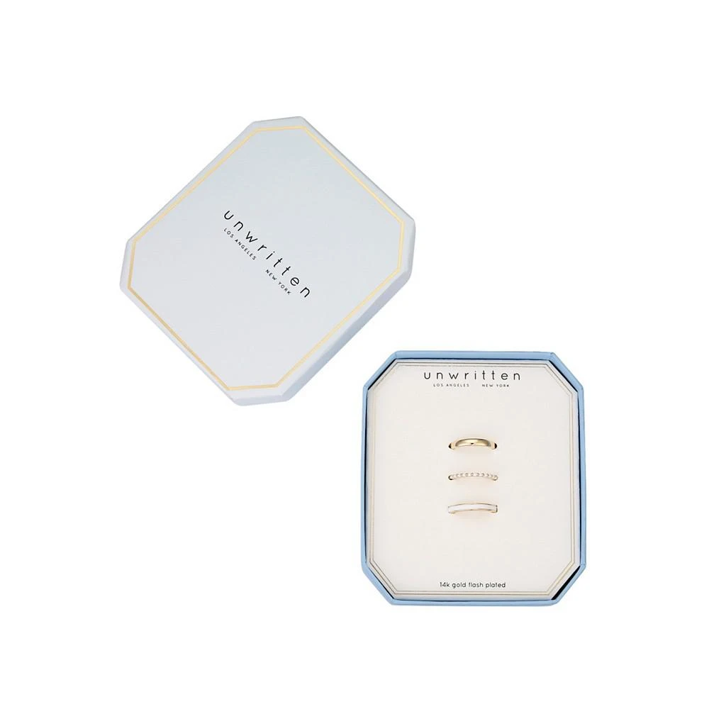 商品Unwritten|14K Gold Flash-Plated White Enamel Design Bands Ring Set,价格¥131,第3张图片详细描述