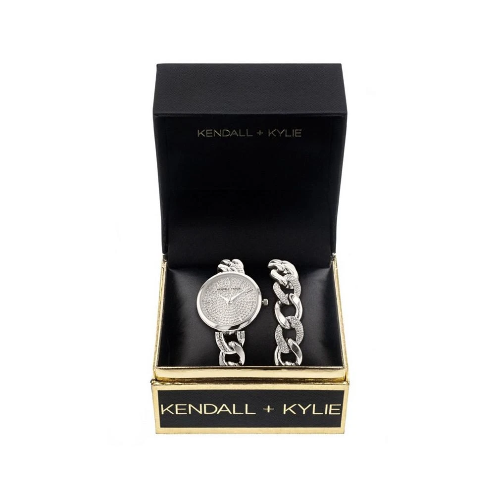 商品KENDALL & KYLIE|Women's Silver Tone and Crystal Chain Link Stainless Steel Strap Analog Watch and Bracelet Set,价格¥150,第2张图片详细描述