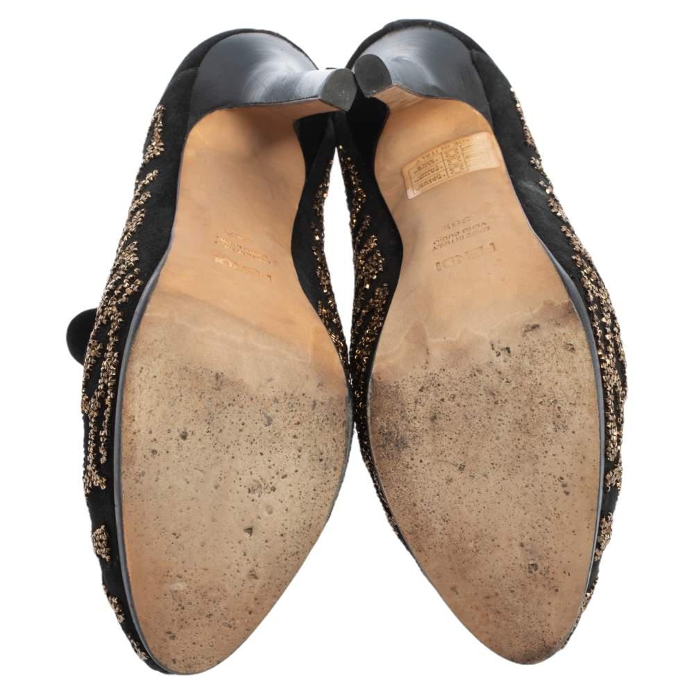 Fendi Black Suede Crystal Embellished Platform Ankle Booties Size 38.5商品第6张图片规格展示