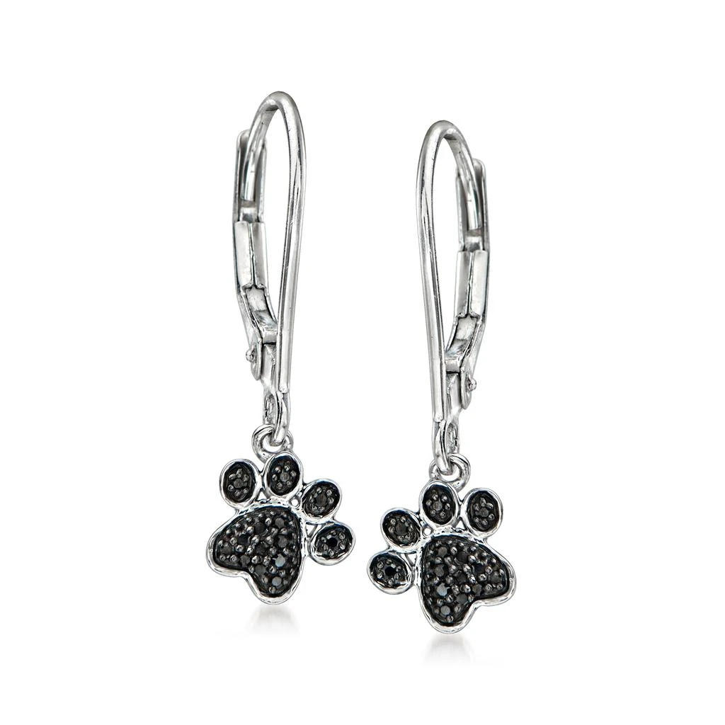 商品Ross-Simons|Black Diamond-Accented Paw Print Drop Earrings in Sterling Silver,价格¥1113,第1张图片