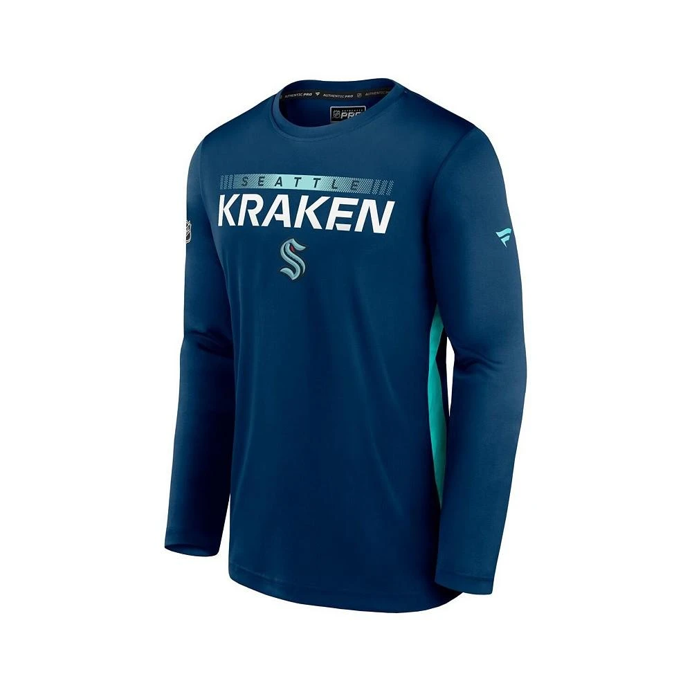 商品Fanatics|Men's Branded Deep Sea Blue Seattle Kraken Authentic Pro Rink Performance Long Sleeve T-shirt,价格¥411,第3张图片详细描述