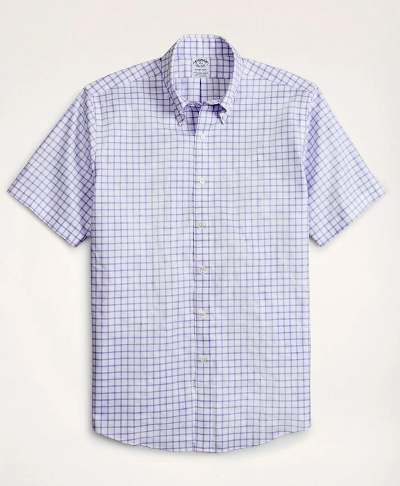商品Brooks Brothers|Stretch Regent Regular-Fit Dress Shirt, Non-Iron Twill Short-Sleeve Grid Check,价格¥319,第1张图片