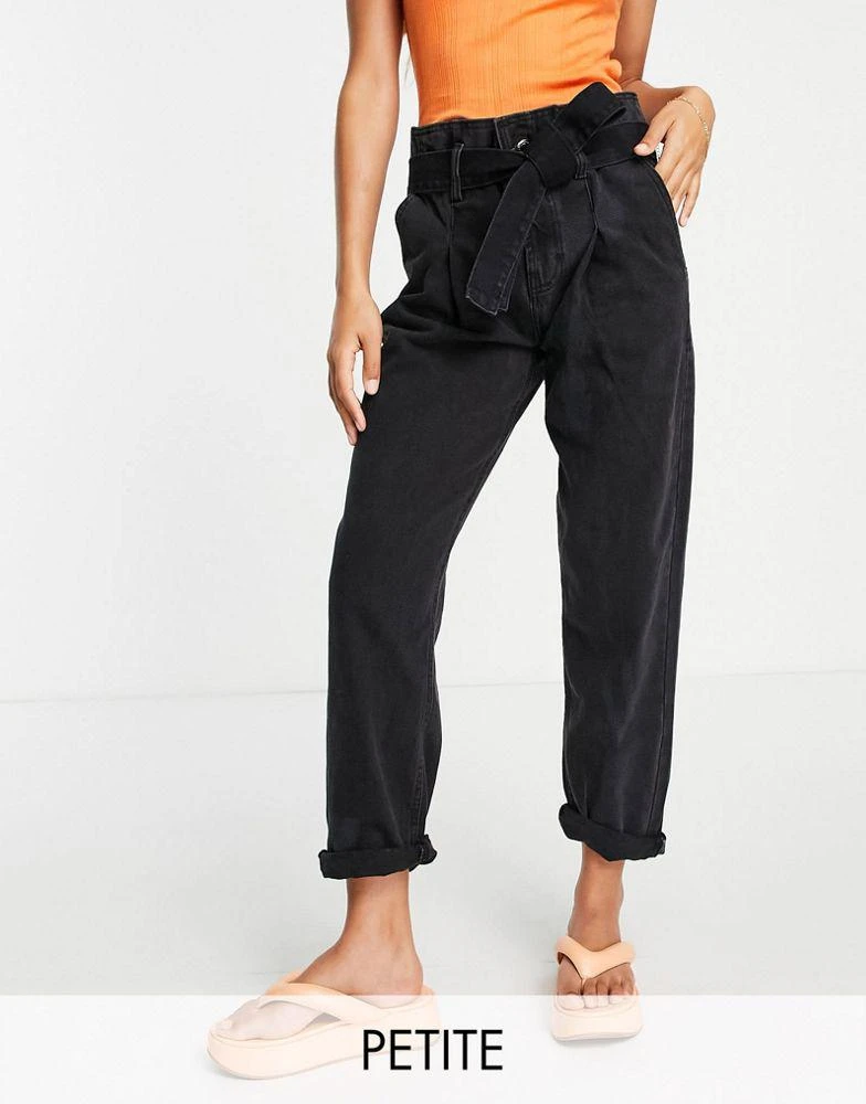 商品Don't Think Twice Petite|DTT Petite Sultan paper bag waist jeans in washed black,价格¥128,第1张图片