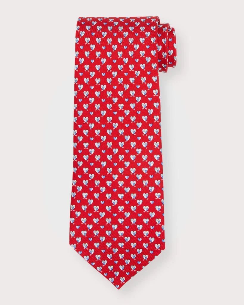 商品Salvatore Ferragamo|Men's 4-Rufo Heart Print Silk Tie,价格¥1213,第1张图片