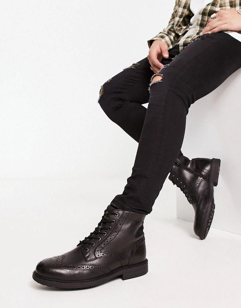 商品Jack & Jones|Jack & Jones leather brogue boot in black,价格¥667,第4张图片详细描述