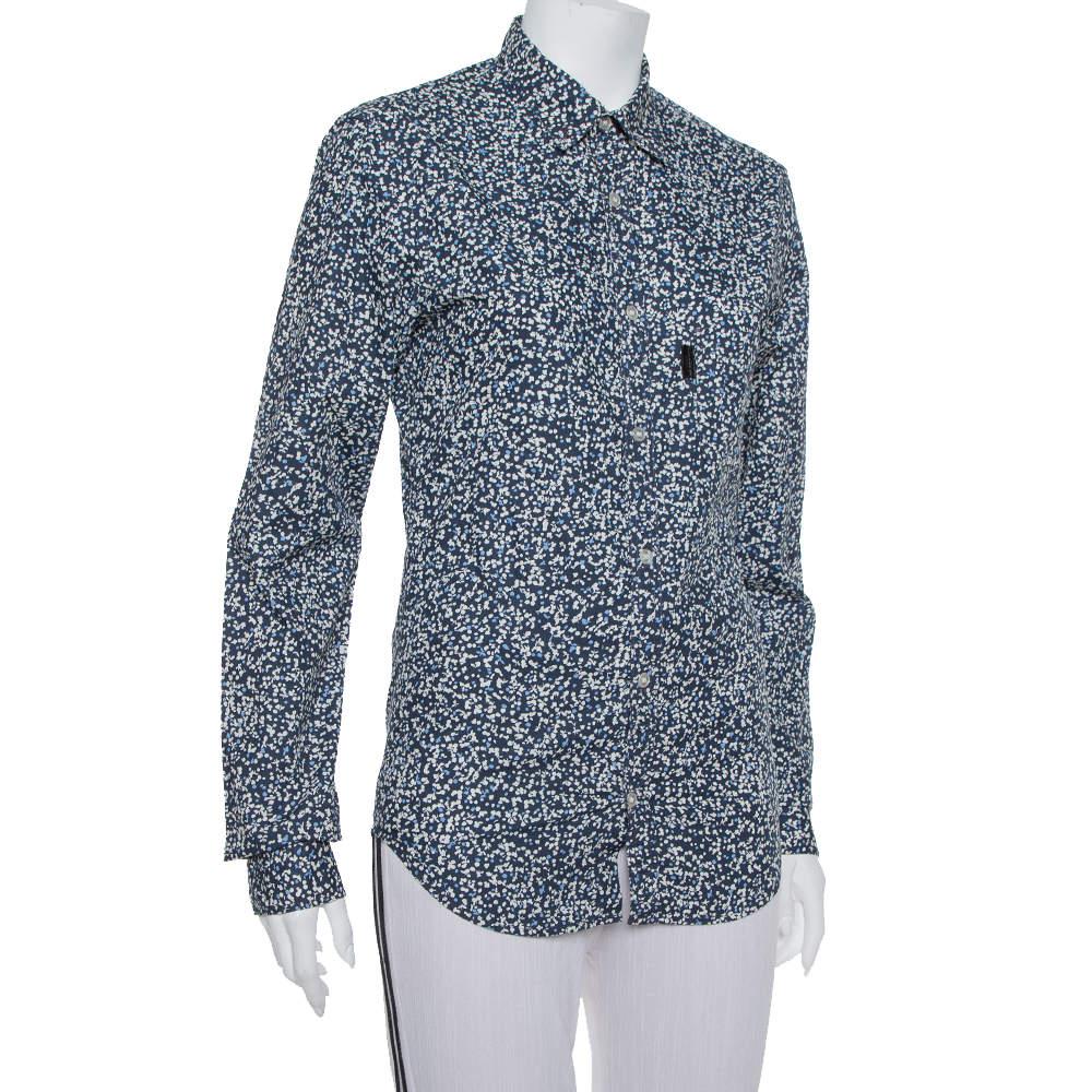 Burberry Brit Navy Blue Printed Cotton Button Front Shirt XS商品第2张图片规格展示